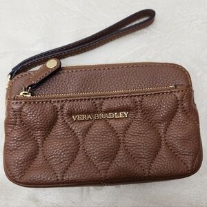 Vera Bradley Brown Quilted Leather Wristlet
